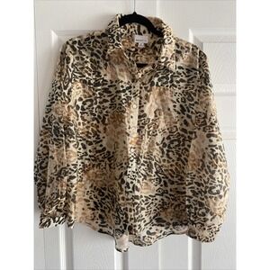 Bailey/44 Leopard Animal Print Button Down Womens Size M Tan Brown Lyocell Shirt